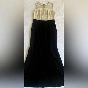 Carmen Marc Valvo Black Silver Beaded Jacquard Maxi Formal Sleeveless Dress 10